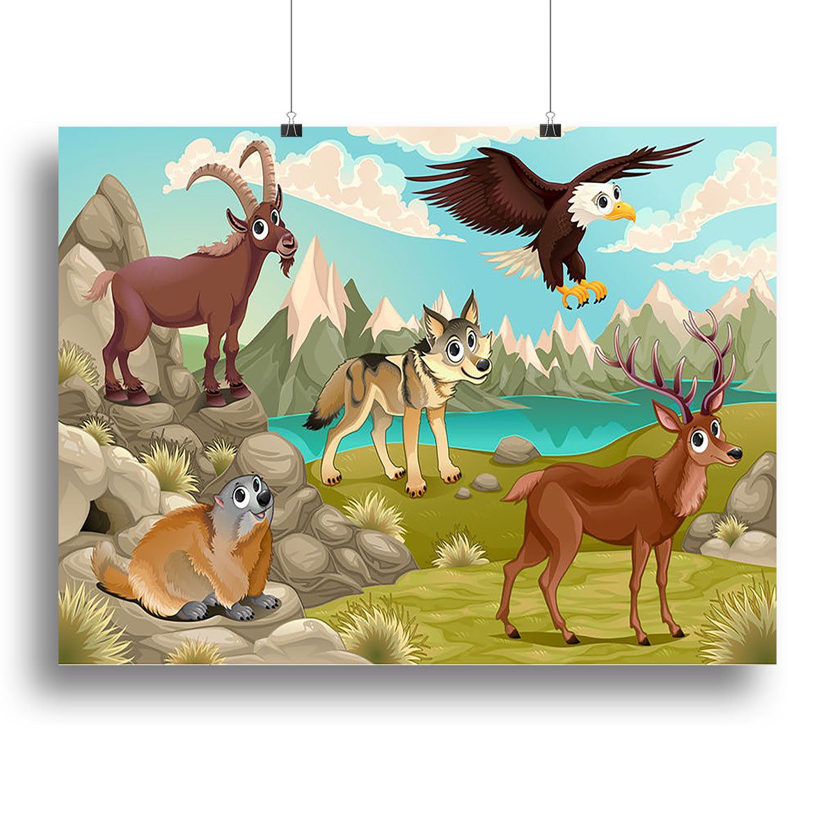 Funny Animals in a Mountain Landscape Wall Art