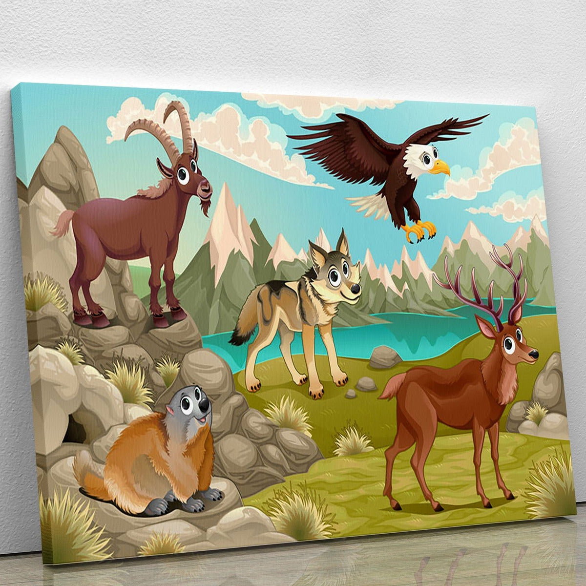 Funny Animals in a Mountain Landscape Wall Art
