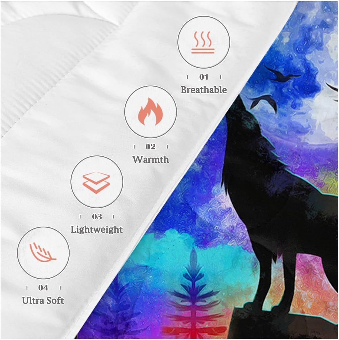 Galaxy Wolf Howling Comforter Set