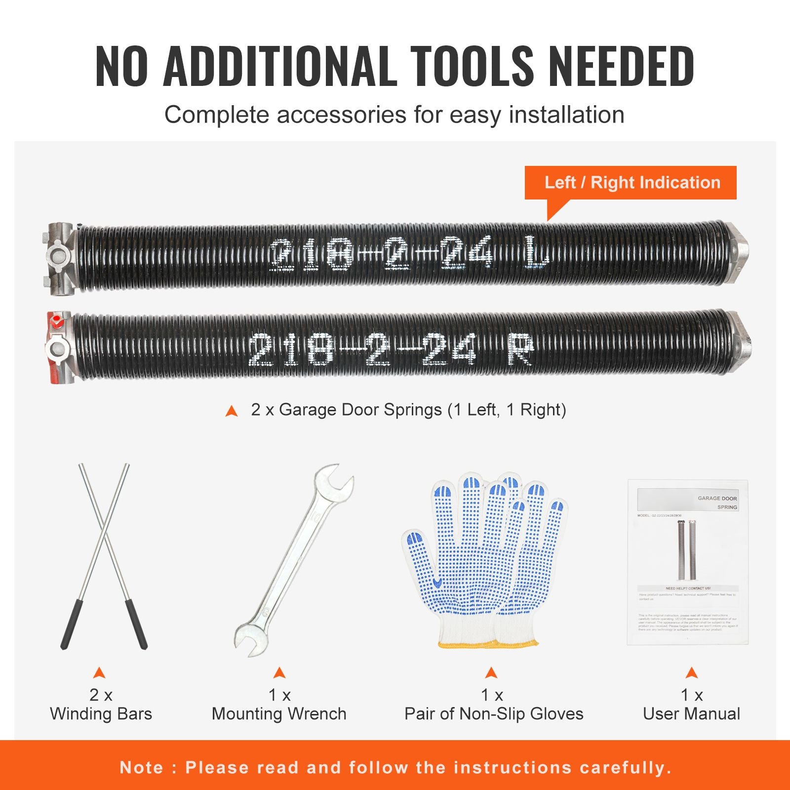 Garage Door Torsion Springs Pair - with Winding Bars and Gloves