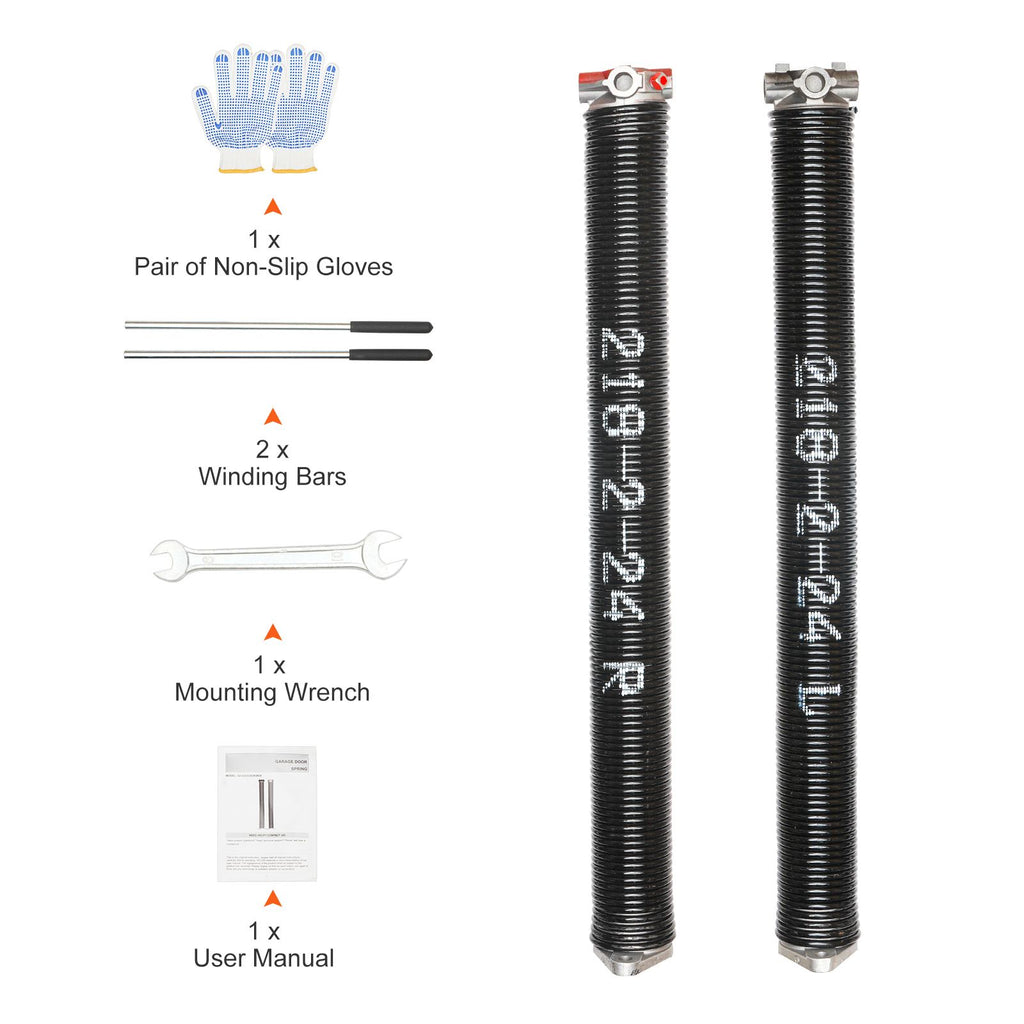 Garage Door Torsion Springs Pair - with Winding Bars and Gloves