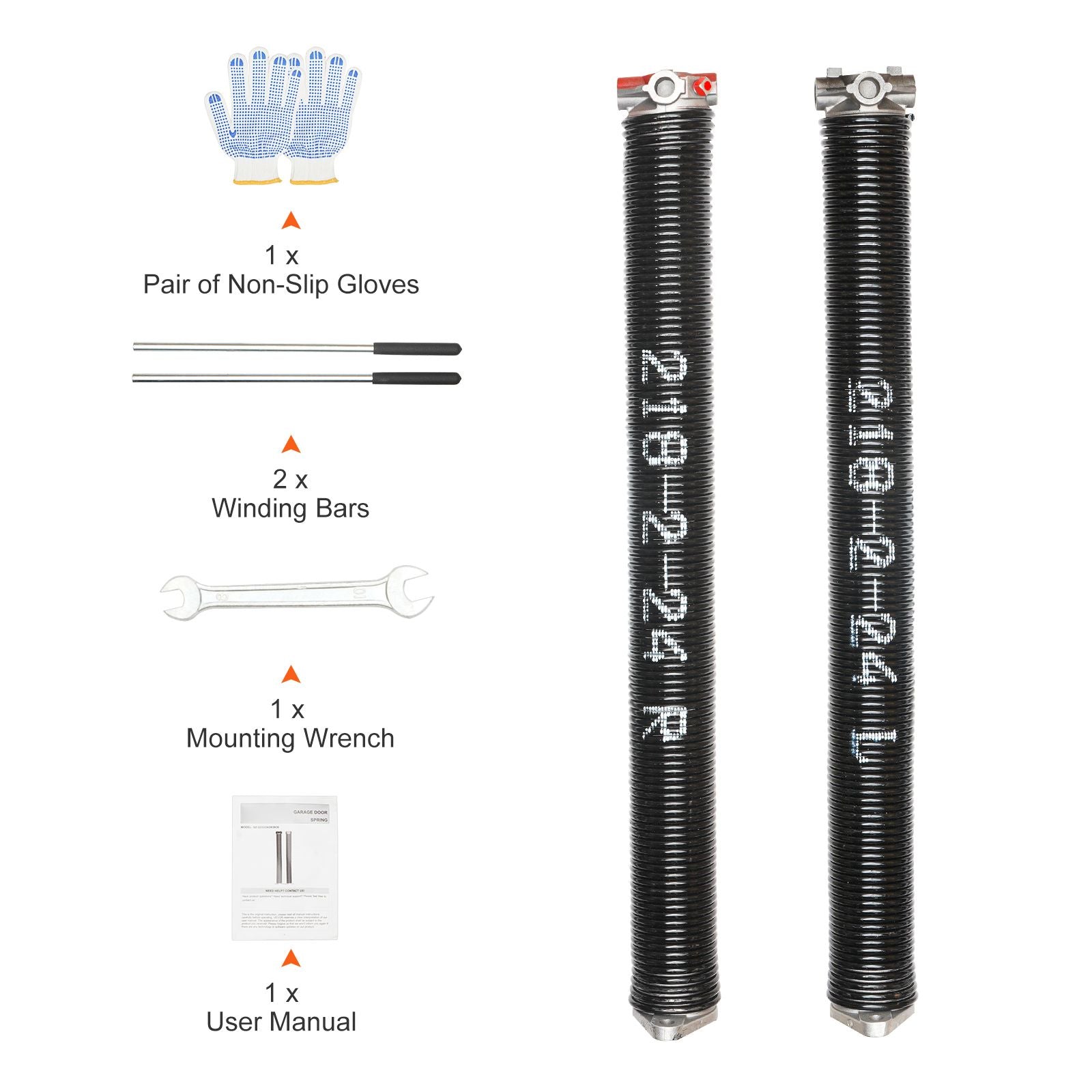 Garage Door Torsion Springs Pair - with Winding Bars and Gloves