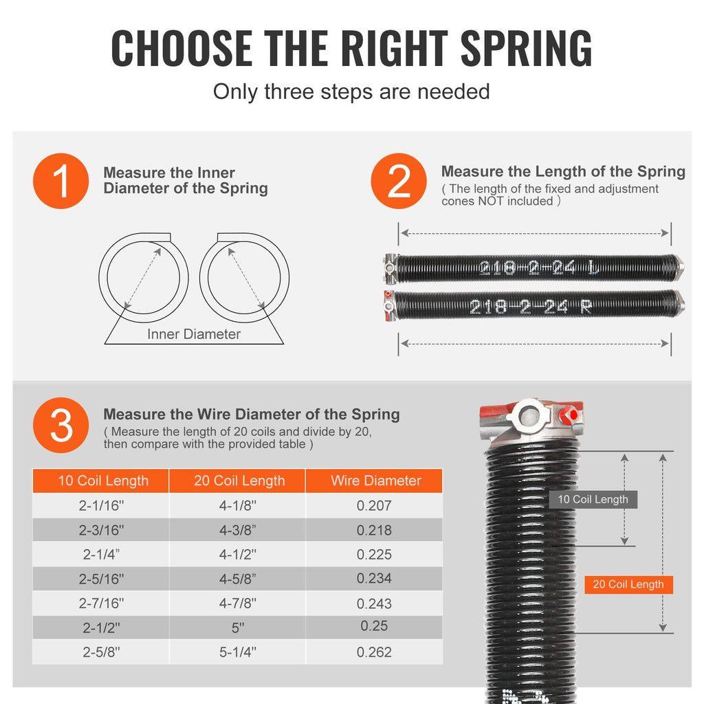 Garage Door Torsion Springs Pair - with Winding Bars and Gloves