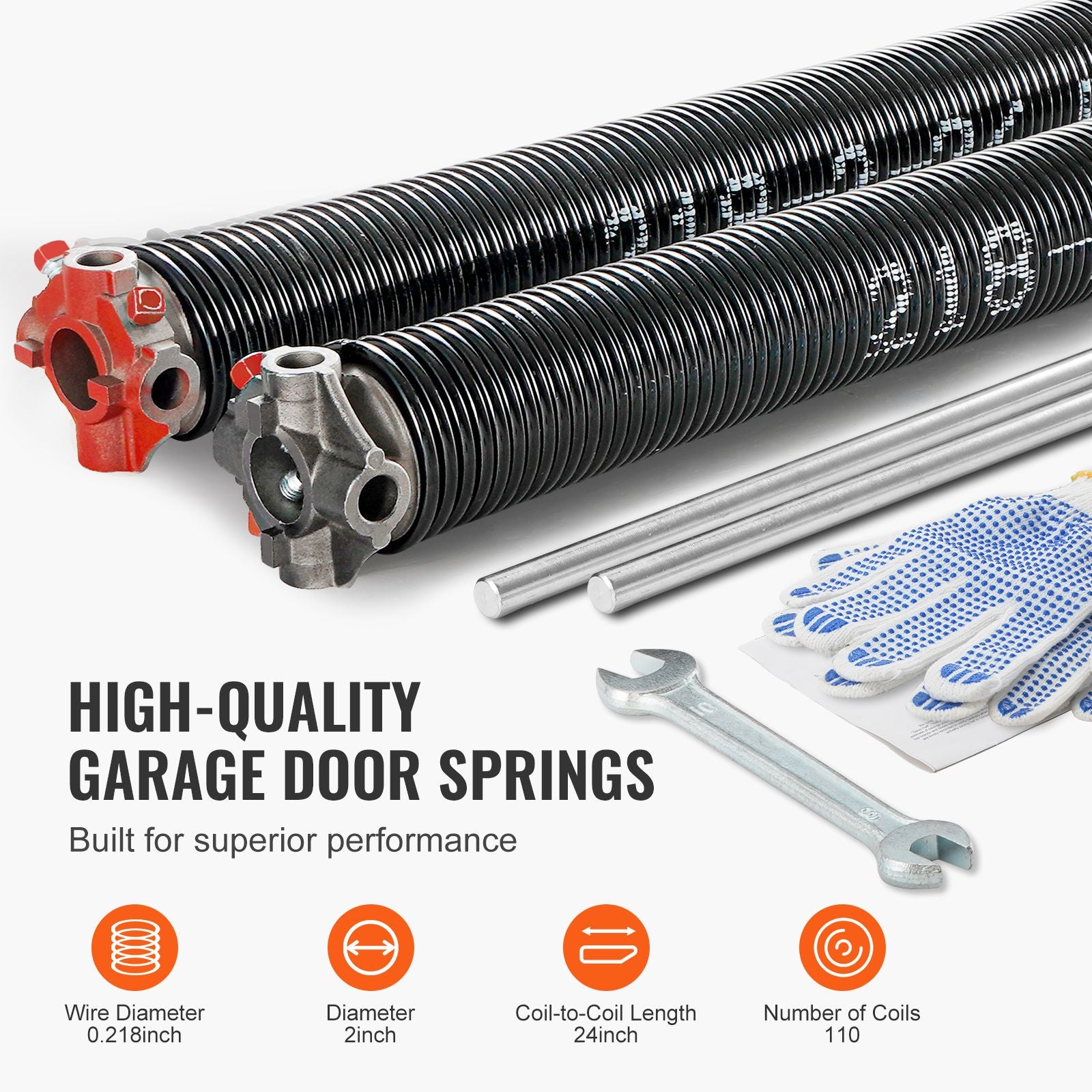 Garage Door Torsion Springs Pair - with Winding Bars and Gloves