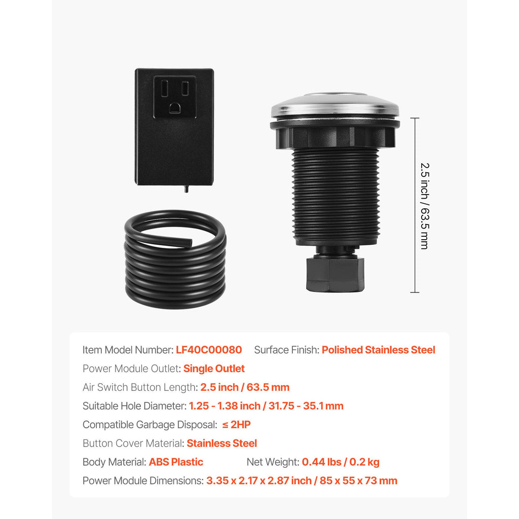 Stainless Steel Garbage Disposal Air Switch Kit – Sink Top Push Button On/Off