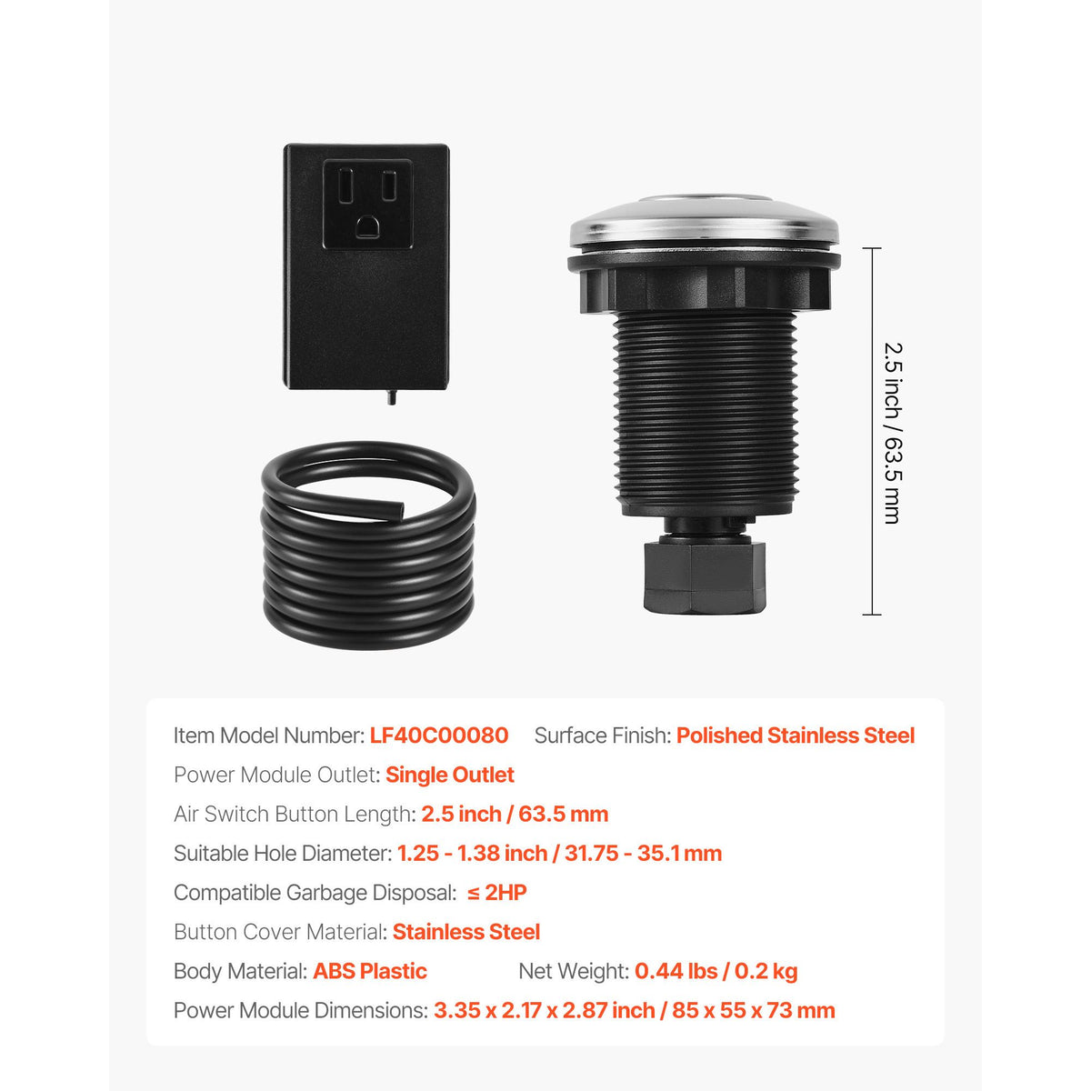 Stainless Steel Garbage Disposal Air Switch Kit – Sink Top Push Button On/Off