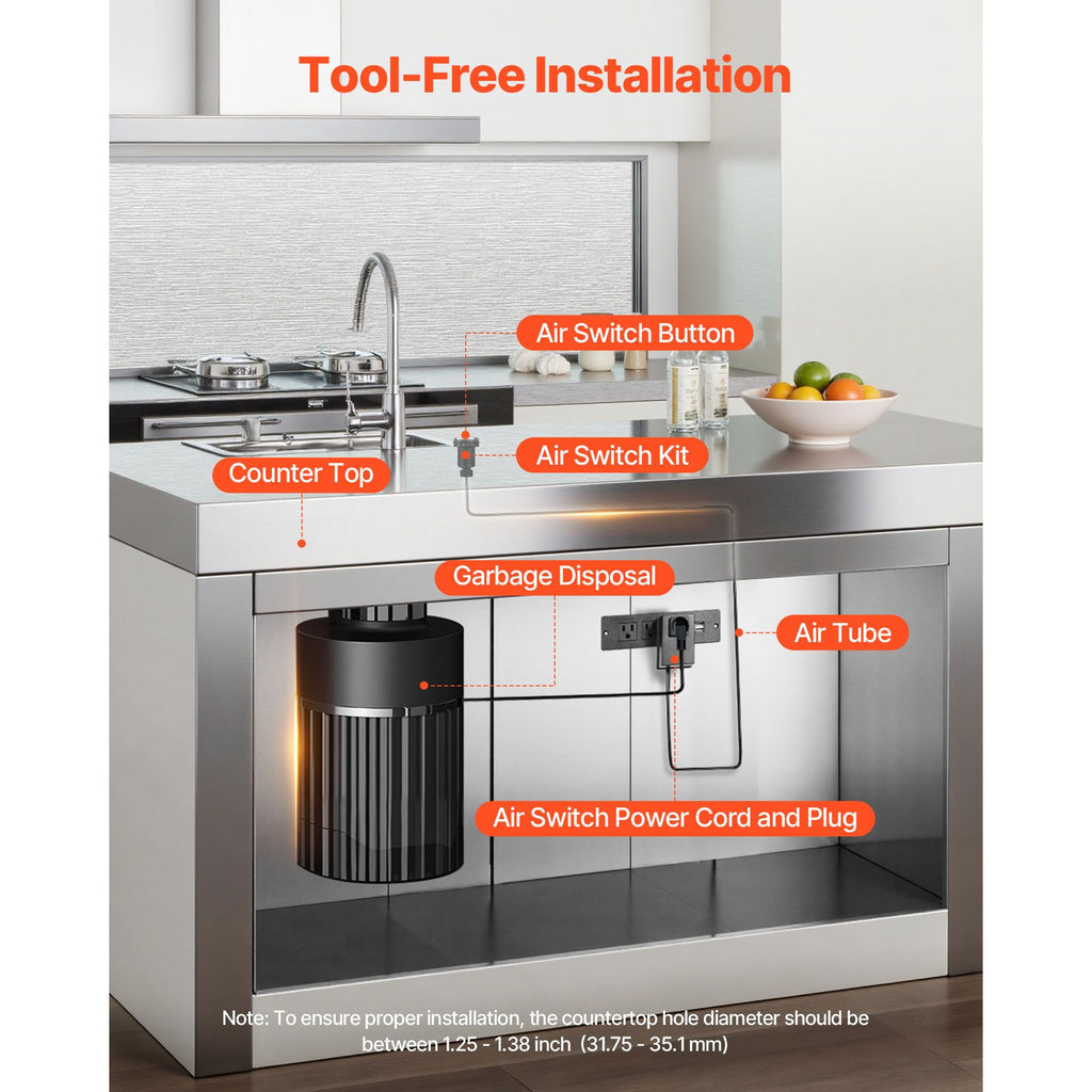 Stainless Steel Garbage Disposal Air Switch Kit – Sink Top Push Button On/Off