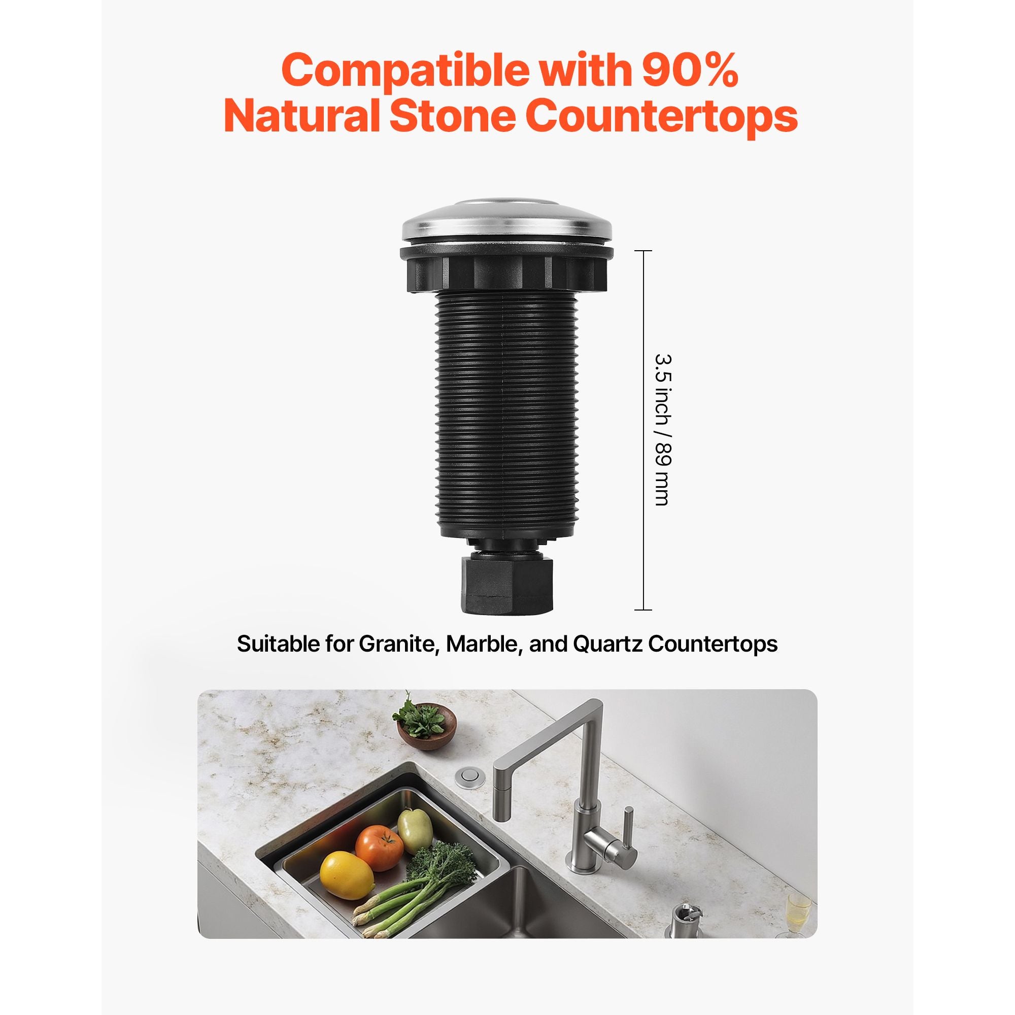 Garbage Disposal Air Switch Kit – Brushed Silver Stainless Steel Sink Top Push Button