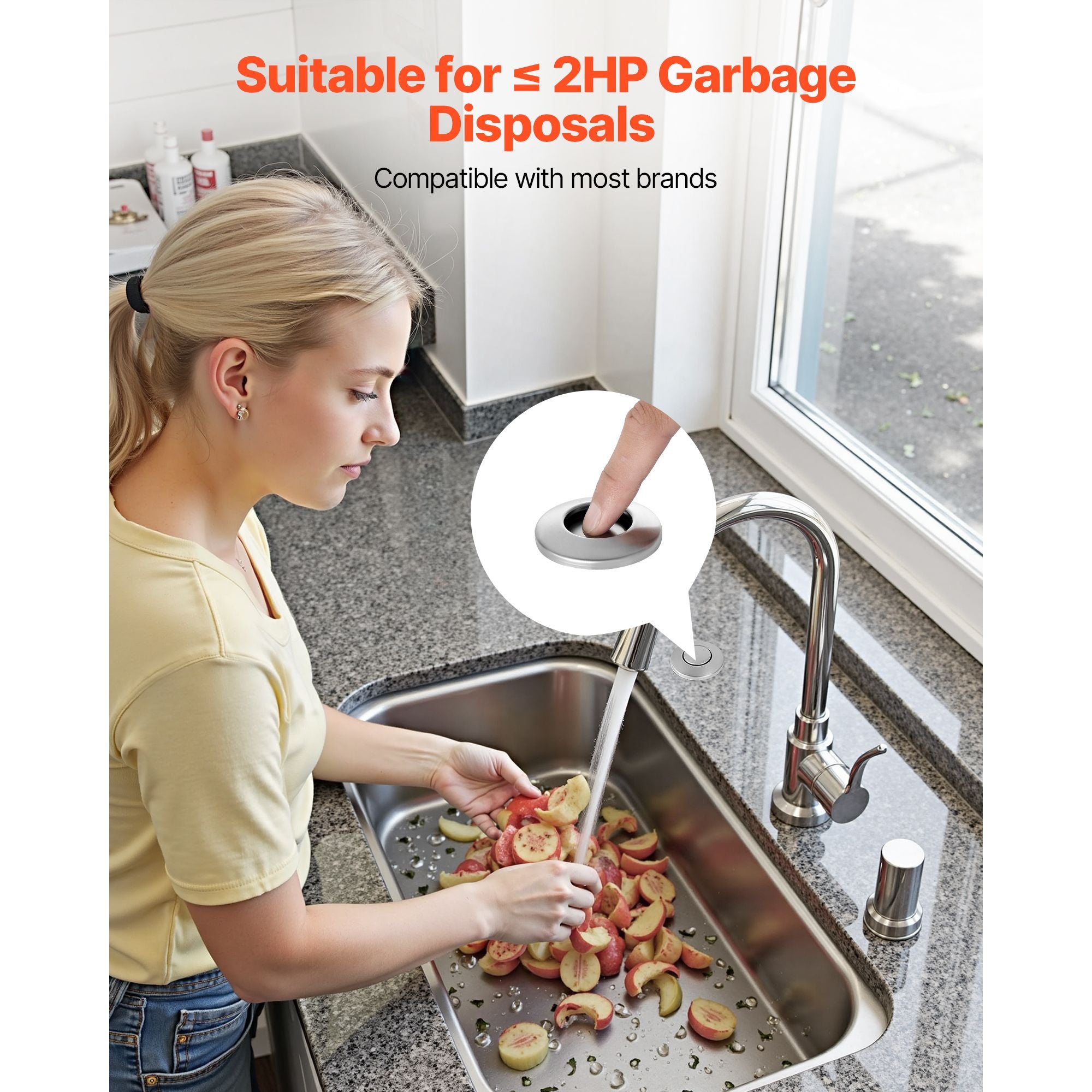 Garbage Disposal Air Switch Kit – Brushed Silver Stainless Steel Sink Top Push Button