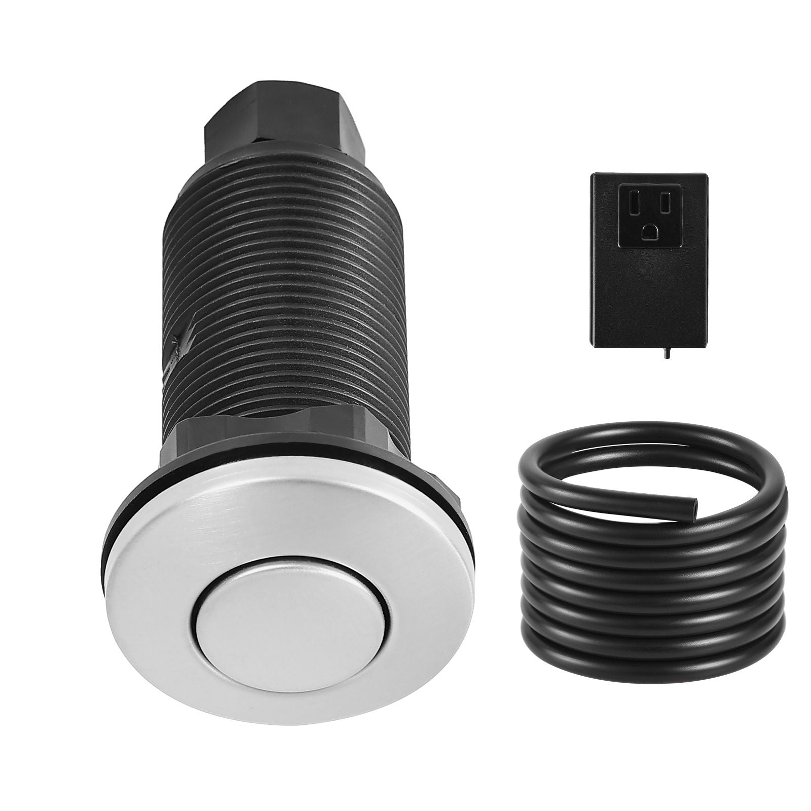 Garbage Disposal Air Switch Kit – Brushed Silver Stainless Steel Sink Top Push Button