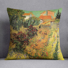 Garden Behind a House by Van Gogh Cushion - Decorative Pillow
