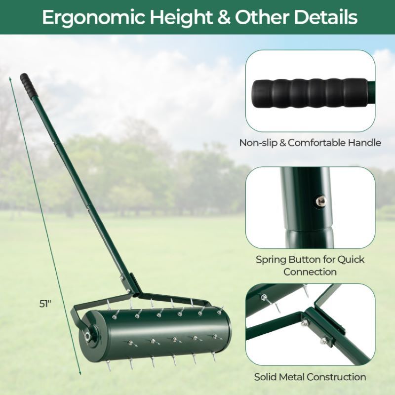 Rolling Manual Lawn Aerator with Detachable Handle