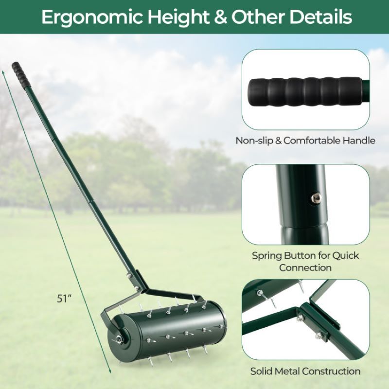 Rolling Manual Lawn Aerator with Detachable Handle