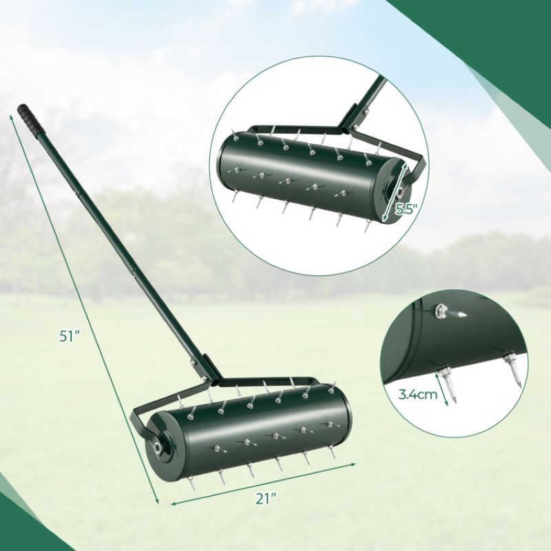Rolling Manual Lawn Aerator with Detachable Handle