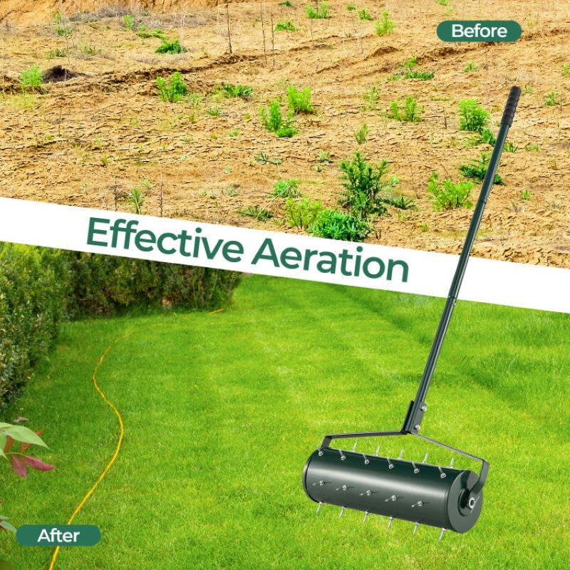 Rolling Manual Lawn Aerator with Detachable Handle