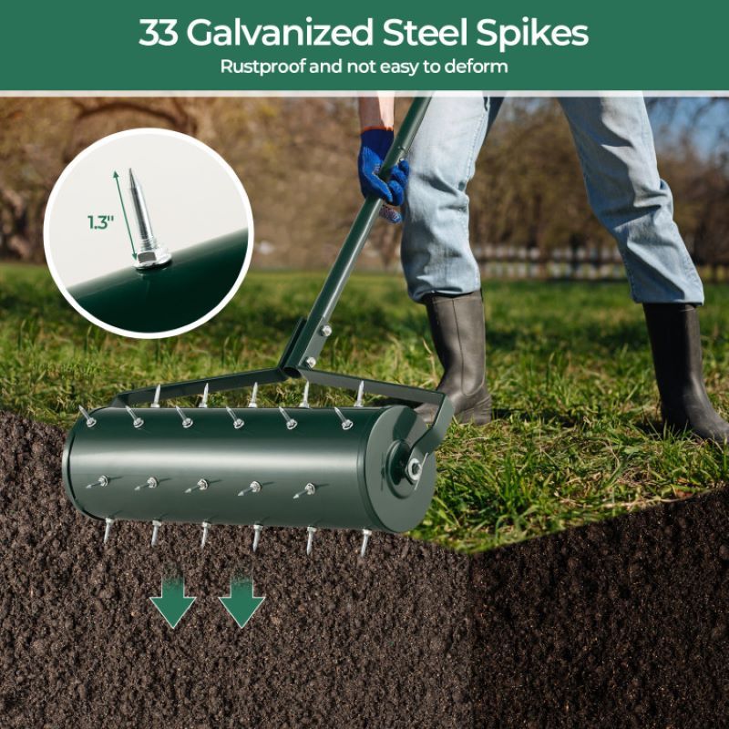Rolling Manual Lawn Aerator with Detachable Handle