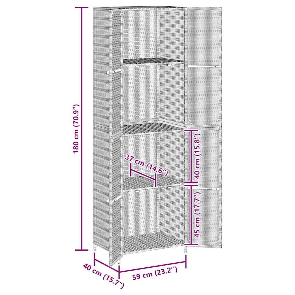 Water-Proof Poly Rattan Garden Storage Cabinet with 4 Compartments