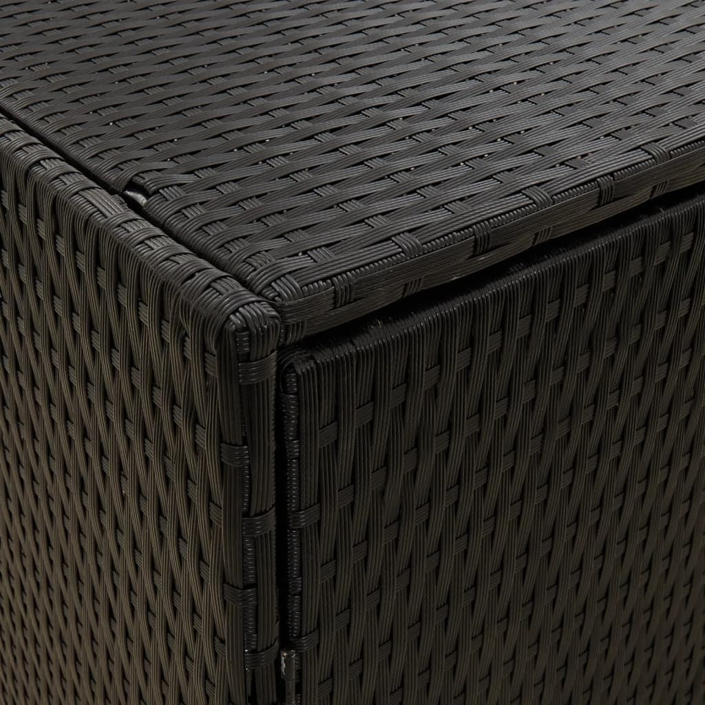 Black Poly Rattan Garden Storage Cabinet with Acacia Wood Accents