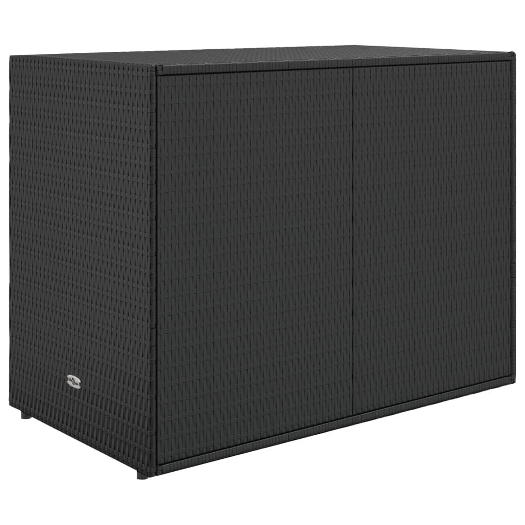 Black Poly Rattan Garden Storage Cabinet with Acacia Wood Accents