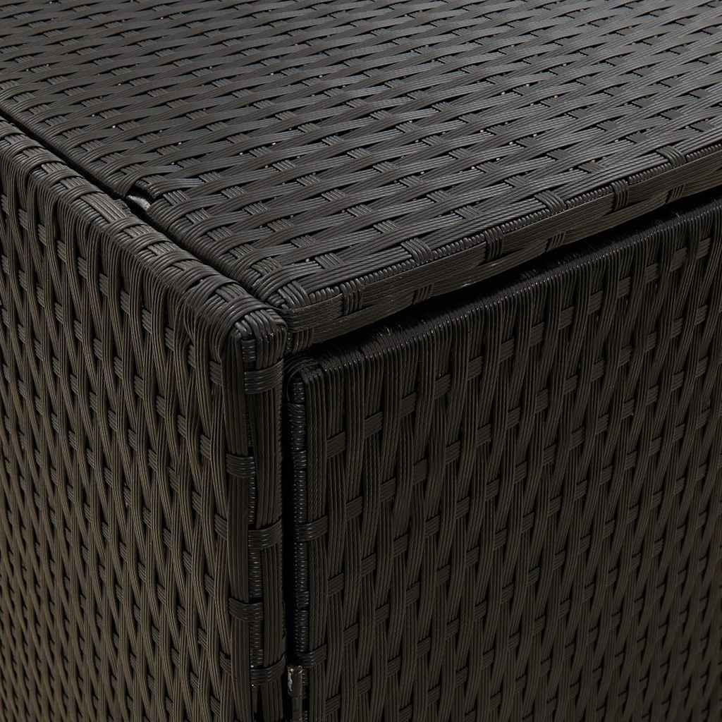 Black Poly Rattan Garden Storage Cabinet with Acacia Wood Accents