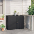 Black Poly Rattan Garden Storage Cabinet with Acacia Wood Accents