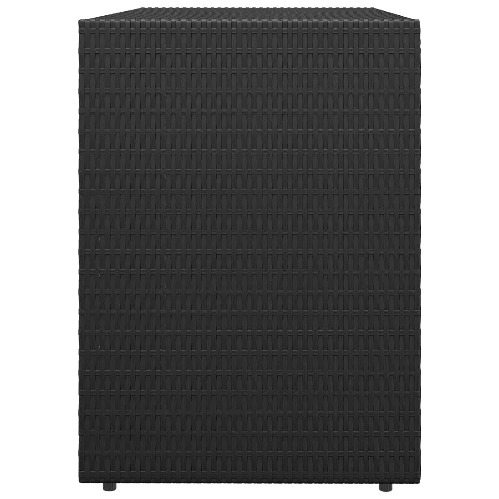 Black Poly Rattan Garden Storage Cabinet with Acacia Wood Accents