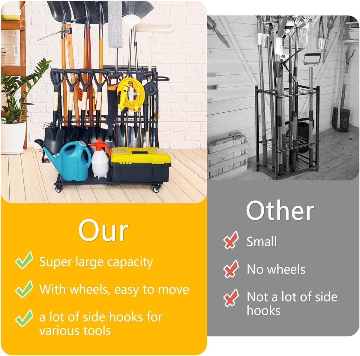 Wheeled Garden Tool Organizer for Garage, Shed, and Yard Storage