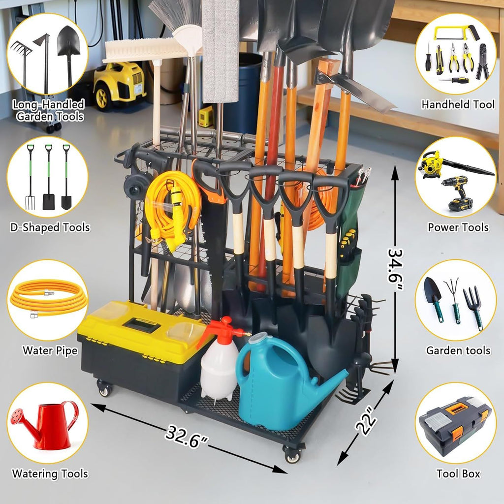 Wheeled Garden Tool Organizer for Garage, Shed, and Yard Storage