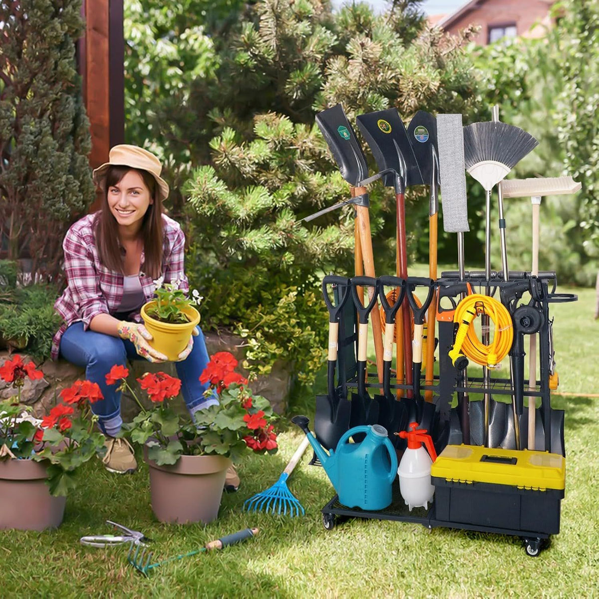 Wheeled Garden Tool Organizer for Garage, Shed, and Yard Storage