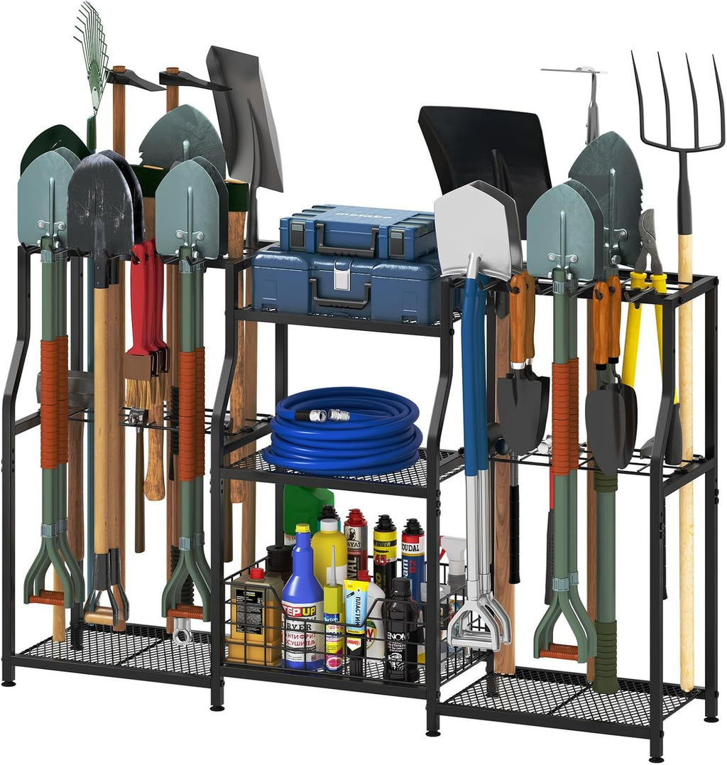 Three-Tier Garden Tool Organizer Tower for Garage and Shed Storage