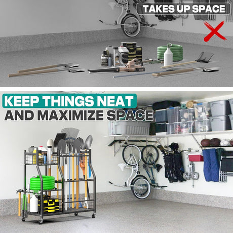 Garden Tool Organizer Stand for Garage and Yard Storage