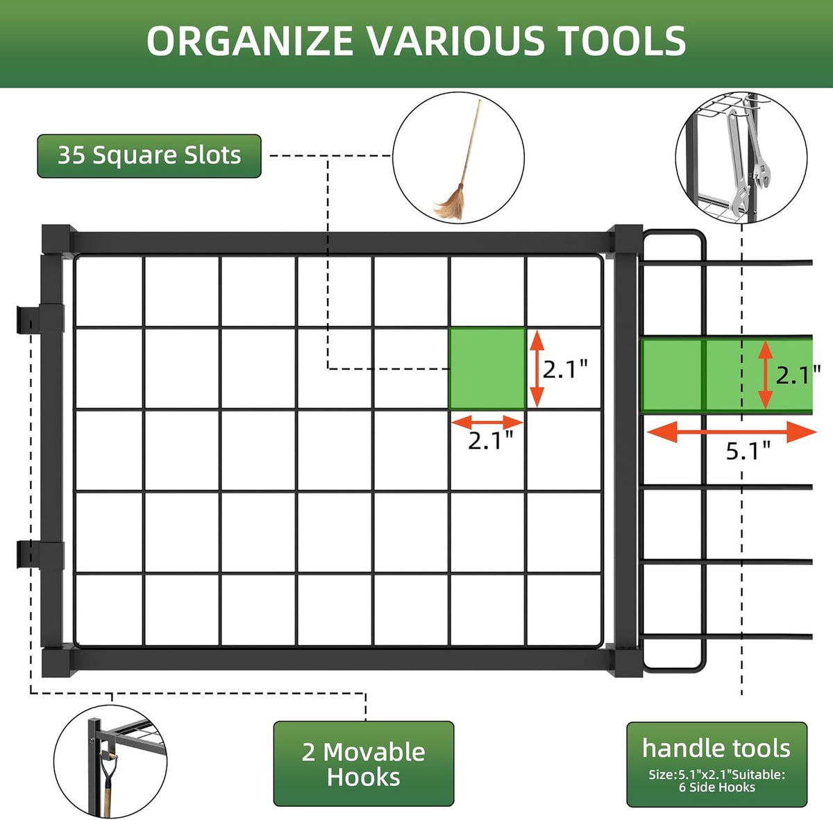 Rolling Garden Tool Rack with Hooks for Garage, Shed, and Patio
