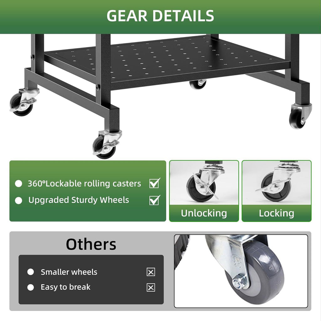 Rolling Garden Tool Rack with Hooks for Garage, Shed, and Patio
