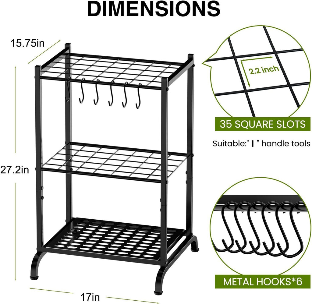 Garden Tool Tower Rack Keeps Long-Handled Yard Tools Standing Ready