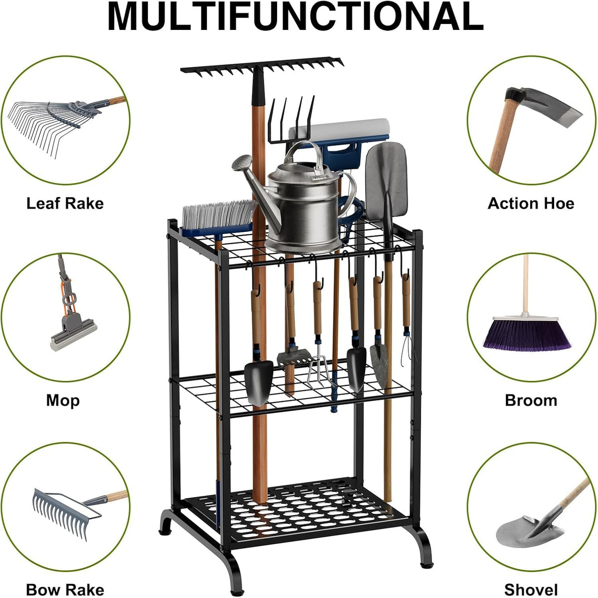 Garden Tool Tower Rack Keeps Long-Handled Yard Tools Standing Ready