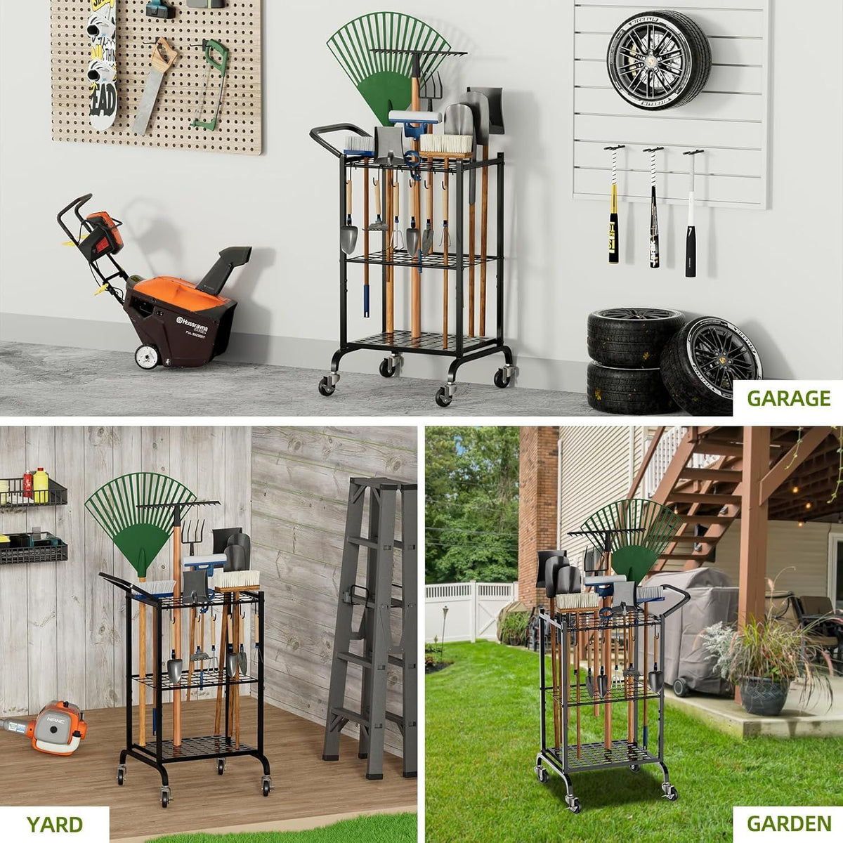 Garden Tool Tower Rack Keeps Long-Handled Yard Tools Standing Ready