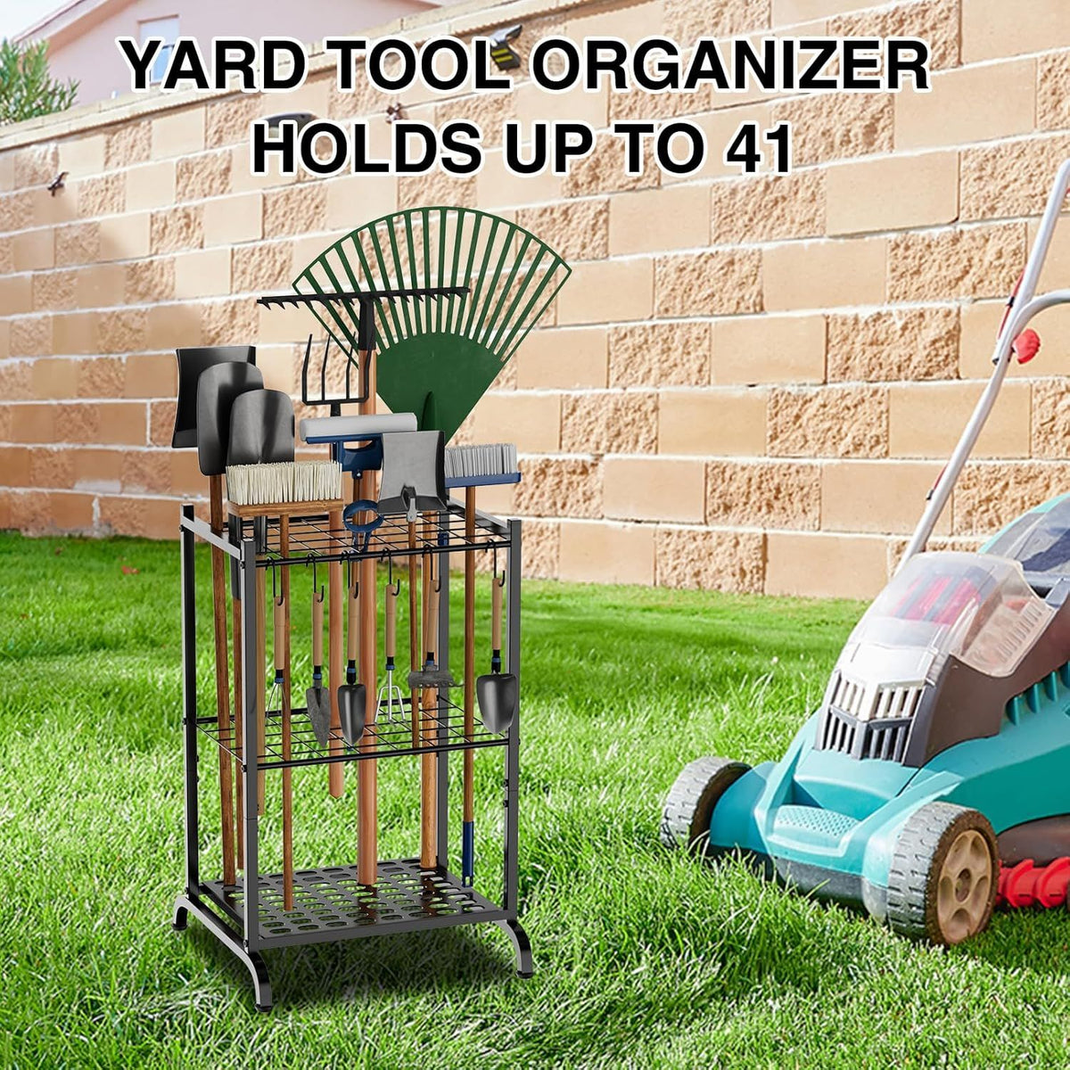 Garden Tool Tower Rack Keeps Long-Handled Yard Tools Standing Ready