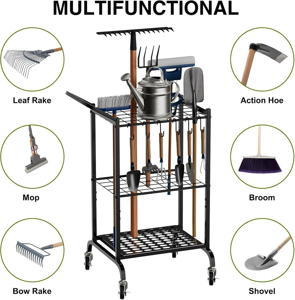 Garden Tool Tower Rack Keeps Long-Handled Yard Tools Standing Ready