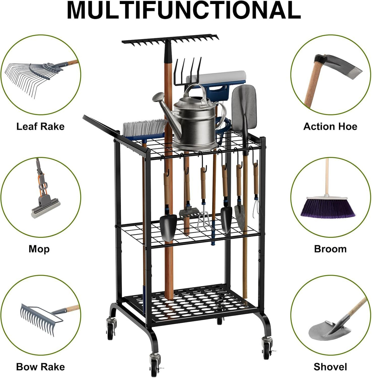 Garden Tool Tower Rack Keeps Long-Handled Yard Tools Standing Ready