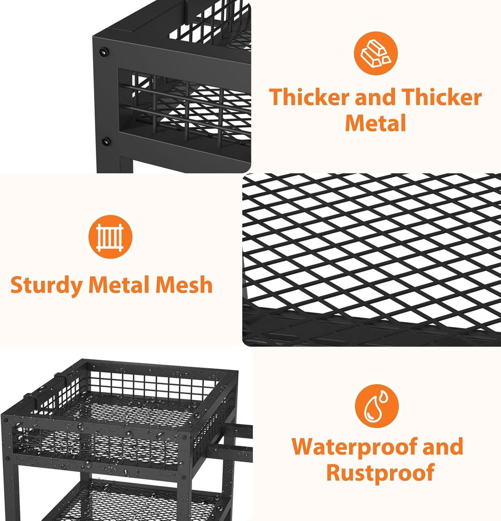Wheeled Garden Tool Rack with Hooks for Rakes, Brooms, and Shovels