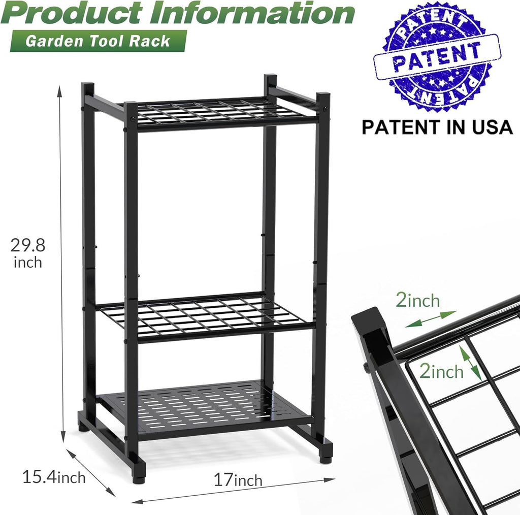 Garden Tool Tower Rack Keeps Long-Handled Yard Tools Upright