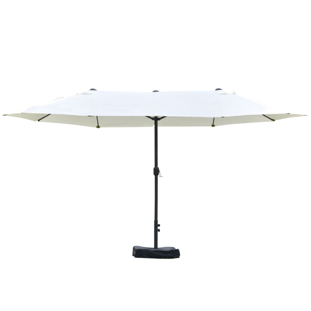 Double-Sided Beige Patio Umbrella with Crank and Base