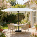 Double-Sided Beige Patio Umbrella with Crank and Base