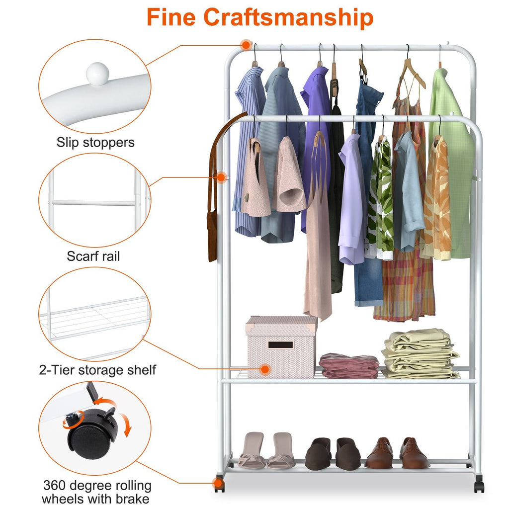 Rolling Garment Rack with Expanded Hanging Space