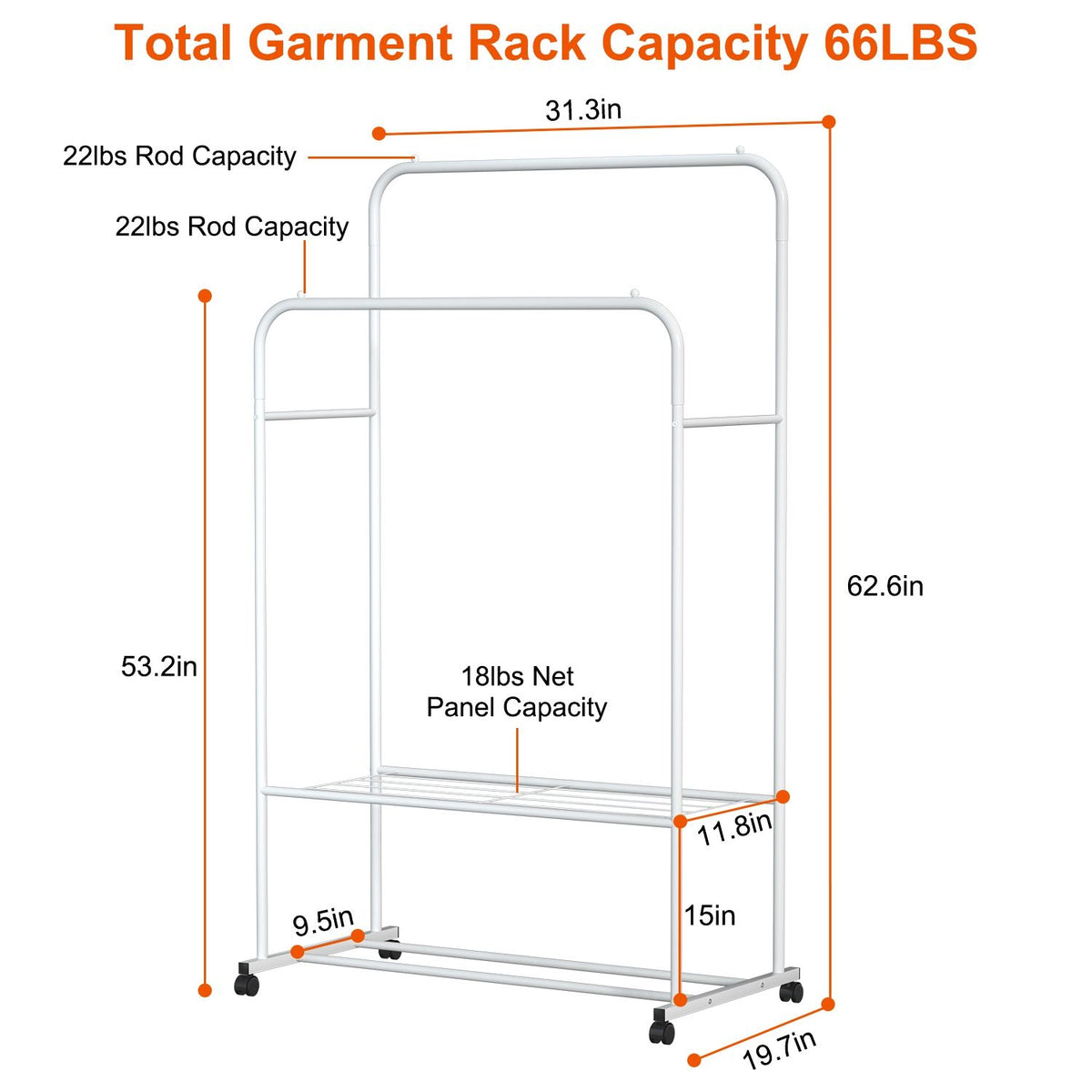 Rolling Garment Rack with Expanded Hanging Space