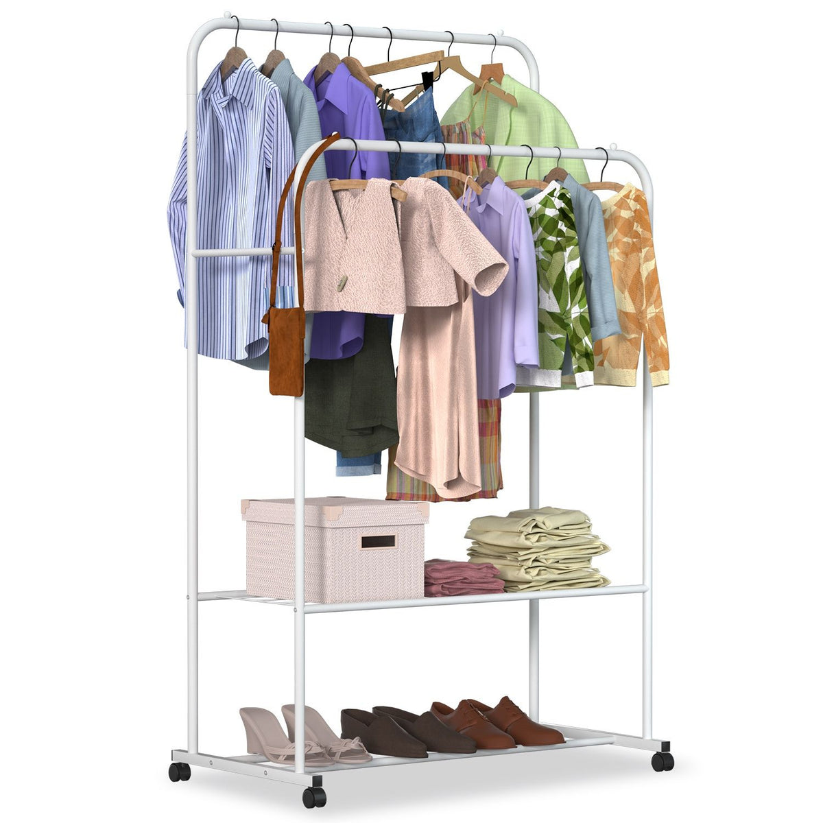 Rolling Garment Rack with Expanded Hanging Space