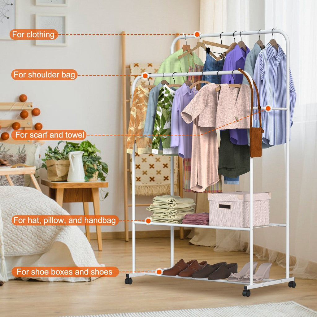 Rolling Garment Rack with Expanded Hanging Space