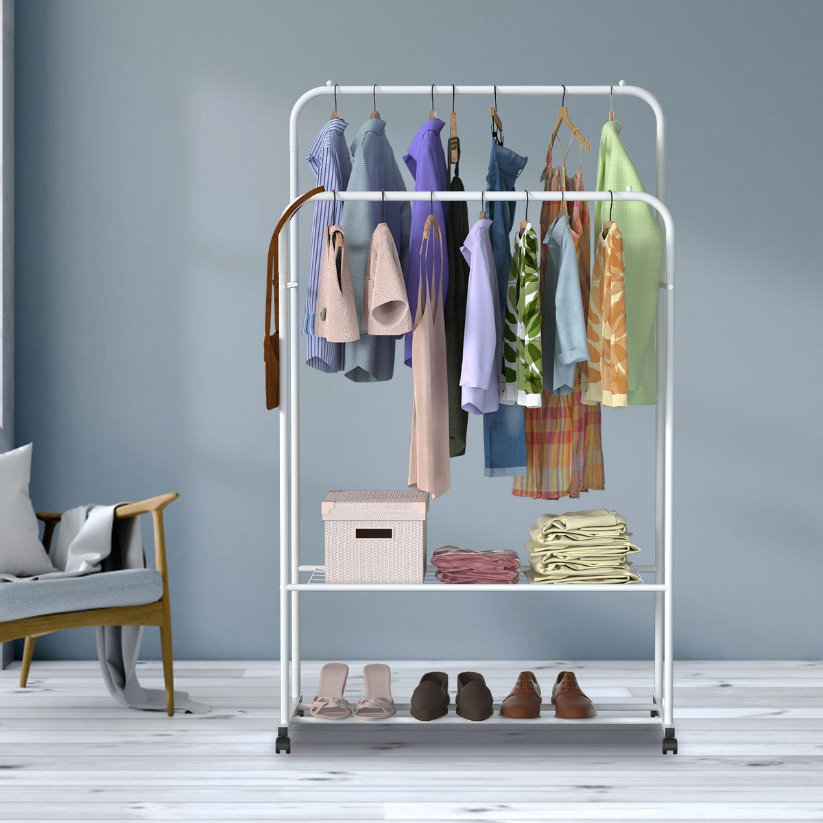 Rolling Garment Rack with Expanded Hanging Space