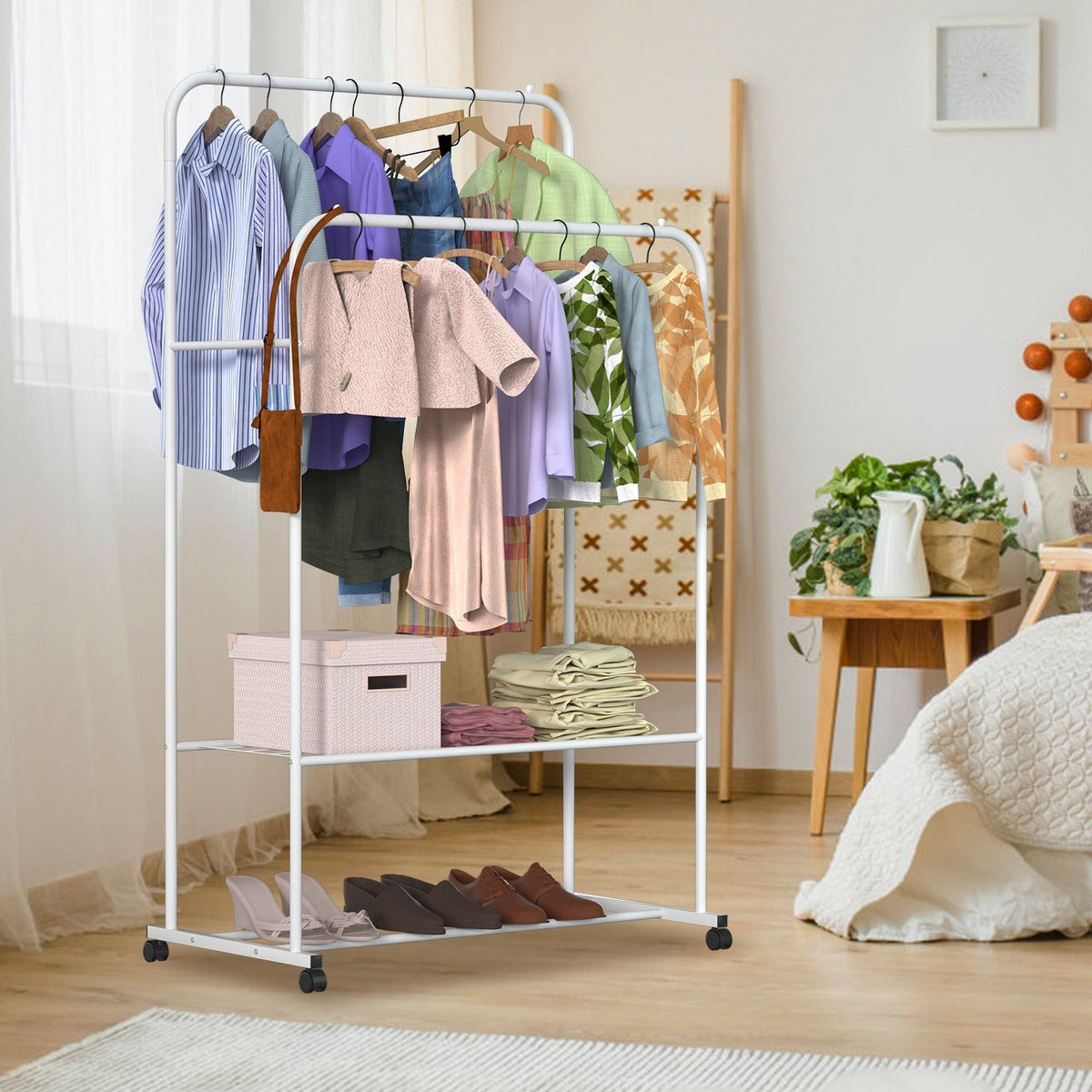 Rolling Garment Rack with Expanded Hanging Space