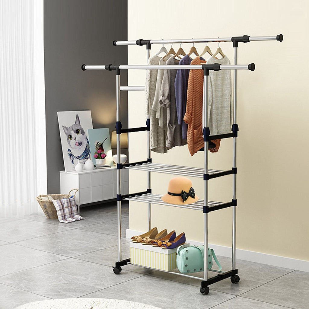 Extendable Double-Rail Garment Rack on Wheels